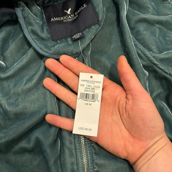 New With Tags American Eagle size Medium Velour Y2K Inspired Bomber Track Jacket - Picture 4 of 10
